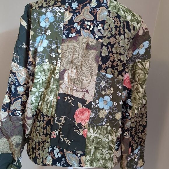Vintage 90s Casual Studio Quilted Jacket Patchwork Floral Foliage Rose Medium - Picture 5 of 13